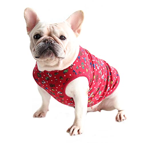 Weihnachten Hund Shirt Baumwolle T-Shirt Welpen Pyjama Französische Bulldogge Party Kostüm für Welpen Kleine Mittlere Hunde (M, Rot) von NashaFeiLi