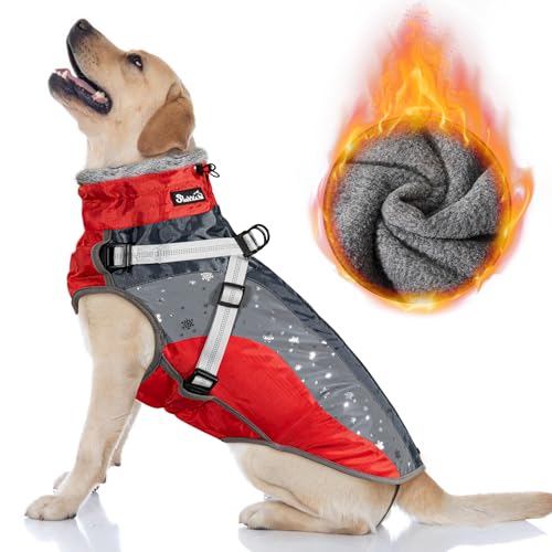 Nasjac Winter Hundemantel mit abnehmbarem Geschirr, wasserdichte Fleece warm hundejacke für kleine mittlere große Hunde, reflektierende einstellbare pelzige Hundekleidung Outdoor Hunter Weste von Nasjac