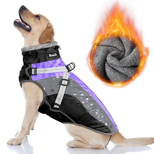 Nasjac Winter Hundemantel mit abnehmbarem Geschirr, wasserdichte Fleece warm hundejacke für kleine mittlere große Hunde, reflektierende einstellbare pelzige Hundekleidung Outdoor Hunter Weste von Nasjac