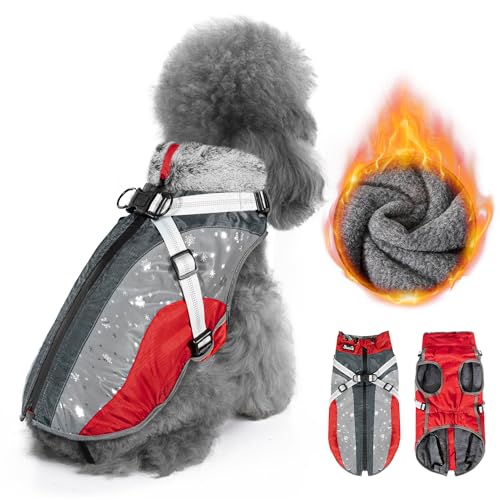 Nasjac Winter Hundemantel mit abnehmbarem Geschirr, wasserdichte Fleece warm hundejacke für kleine mittlere große Hunde, reflektierende einstellbare pelzige Hundekleidung Outdoor Hunter Weste von Nasjac