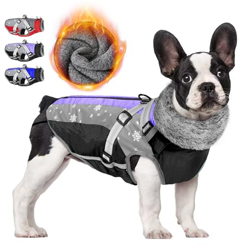 Nasjac Winter Hundemantel mit abnehmbarem Geschirr, wasserdichte Fleece warm hundejacke für kleine mittlere große Hunde, reflektierende einstellbare pelzige Hundekleidung Outdoor Hunter Weste von Nasjac