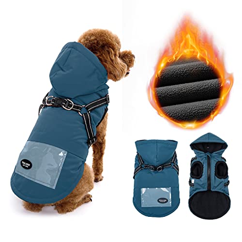 Nasjac hundemantel mit Geschirr für kleine Hunde, Fleece hundejacke D Ringe Kapuze, Fashion Zip Up reflektierende wasserdichte Hoodie Hundekleidung wintermantel für klein Welpen Chihuahua Hund von Nasjac