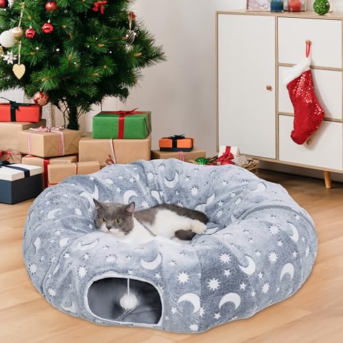 Nasonet Katzentunnelbett, Katzen-Donut-Tunnel für Indoor-Katzen, weicher Plüschschlauch, Spielplatz-Spielzeug, Versteck, multifunktionale Katzenhöhle für kleine mittelgroße große Katze, Welpen, von Nasonet