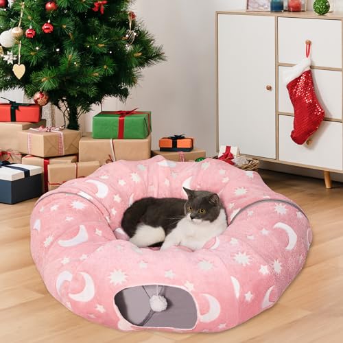 Nasonet Katzentunnelbett, Katzen-Donut-Tunnel für Indoor-Katzen, weicher Plüschschlauch, Spielplatz-Spielzeug, Versteck, multifunktionale Katzenhöhle für kleine mittelgroße große Katze, Welpen, von Nasonet