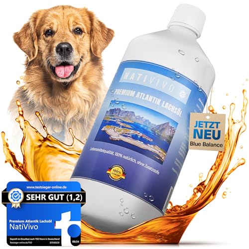 NatiVivo® Premium Atlantik Lachsöl 1000ml - Barföl aus den klaren Gewässern des Atlantiks - reich an Omega 3 & 6 Fettsäuren - hochdosiertes Fischöl für Hunde, Katzen & Pferde von NatiVivo