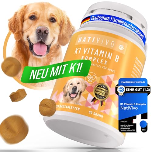 NatiVivo® Premium Hunde K1 Vitamin B Komplex hochdosiert inklusive B12 und Folsäure. Nervenstark durch den Alltag! Tabletten Made in Germany! von NatiVivo