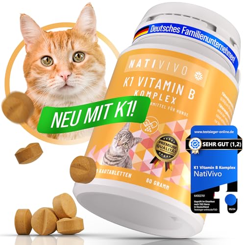 NatiVivo® Premium Katzen K1 Vitamin B Komplex hochdosiert inklusive B12 und Folsäure. Nervenstark durch den Alltag! Tabletten Made in Germany! von NatiVivo