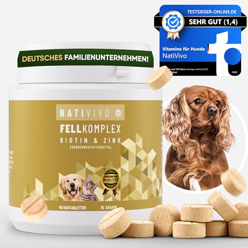 NatiVivo® hochdosiertes, probiotisches Premium Biotin+Zink Katze Hund Komplex für EIN glänzendes und schönes Fell. Gegen Haarausfall, Juckreiz und trockene Haut. Made in Germany! von NatiVivo