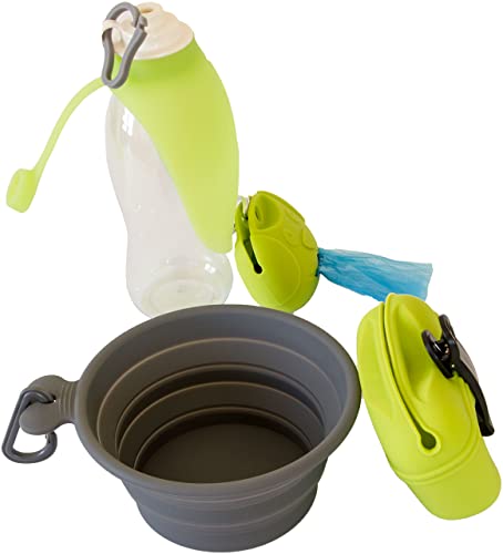 Hunde-Set to Go: Trinkflasche, Napf, Leckerli-Tasche, Kotbeutelspender, Outdoor-Set Reiseset von NATIV