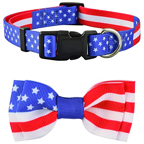 Hundehalsband mit amerikanischer Flagge, Hunde Halsband mit Fliege, 4. Juli, USA, groß, mittlere und kleine Hunde (klein, amerikanische Flagge) von Native Pup