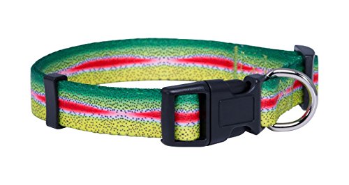 Native Pup Hundehalsband mit Tierdruck, Regenbogenforelle, Fischmuster, Geschenk für Angler, Outdoor-Welpen (klein, Regenbogenforelle) von Native Pup