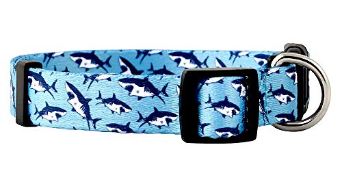 Native Pup Niedliches Tier-Hundehalsband, Haifischmuster für Mädchen oder Jungen, verstellbare Größe, strapazierfähiges Nylon (Haie, klein) von Native Pup