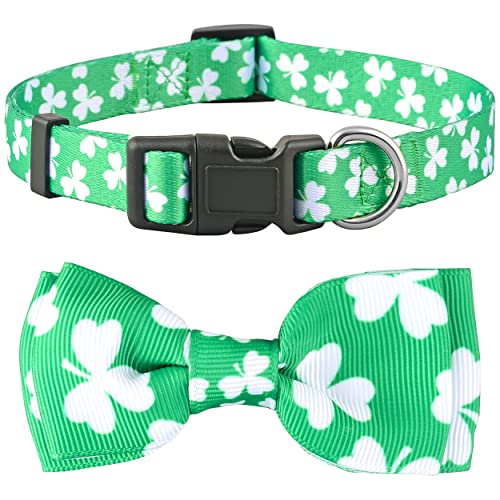 St Patricks Day Hundehalsband mit Fliege, Geschenk Dekor für Irische Glücksklee Kleeblatt Fliege (klein, St. Patrick's White Clover) von Native Pup