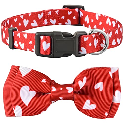 Valentine Hundehalsband mit Fliege Herz Fliege Valentinstag für Große, Mittlere und Kleine Hunde (Große, Valentinstag Weiße Herzen) von Native Pup