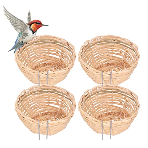 4 Stück Vogelnest Handmade Vogelhaus Robust und Natur Bambus Vogelnest Vogelzubehör Vogelkäfig mit Haken für kleine Papageien, Kanarienvögel, Nymphensittiche von Natudeco