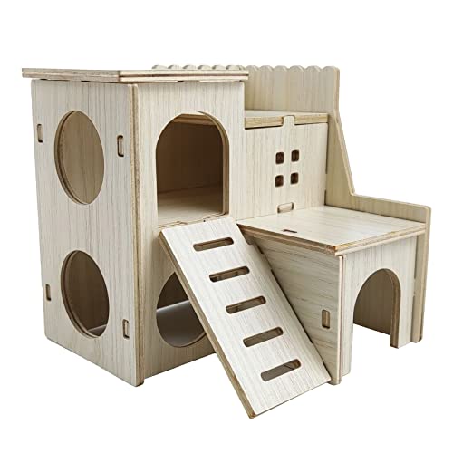 Natudeco Hamsterhaus aus Holz, Spielzeug, abnehmbares Hamsterspielzeug, Verstecke, Hamsterkäfig aus Holz mit Kletterleiter, Rutsche für Mäuse, Ratten, kleine Tiere, Innendekoration (16 x 16 x 5 cm) von Natudeco