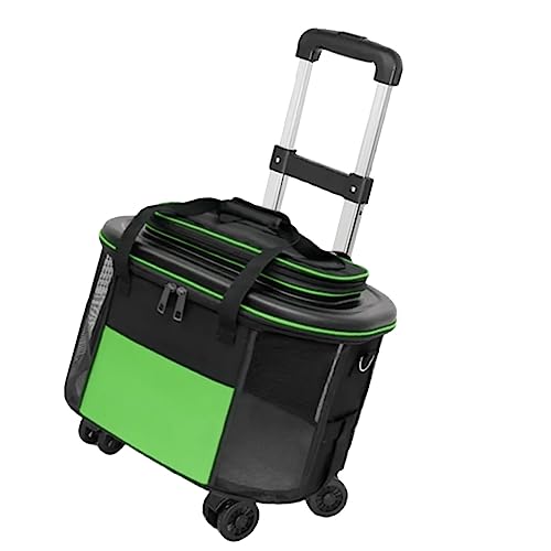 Natudeco Haustier-Trolley, Hunde- und Katzentransportbox, Haustier-Rolltransportbox mit Rollen, Haustierkoffer, tragbar, atmungsaktiv, für Ausgehen und Reisen (Green) von Natudeco