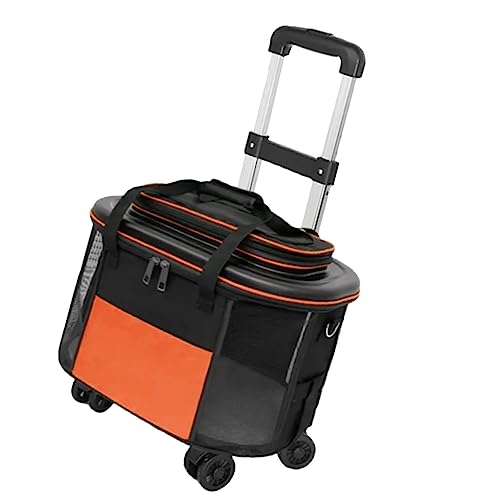 Natudeco Haustier-Trolley, Hunde- und Katzentransportbox, Haustier-Rolltransportbox mit Rollen, Haustierkoffer, tragbar, atmungsaktiv, für Ausgehen und Reisen (Orange) von Natudeco