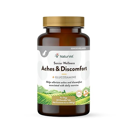 NaturVet Senior Wellness Aches & Uncomfort Plus Glucosamin für Hunde, 60 Karat Zeitabgabe, Kautabletten, Made in USA von NaturVet