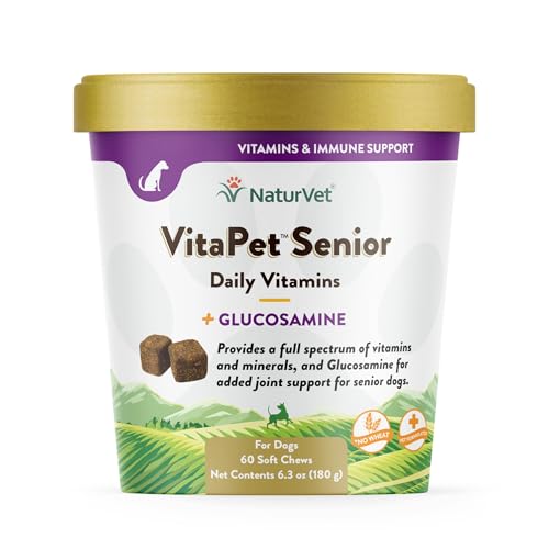 NaturVet Vitapet Senior Tägliche Vitamine Plus Glucosamin für Hunde, 60 CT Soft Kaubonbons, Made in USA von NaturVet