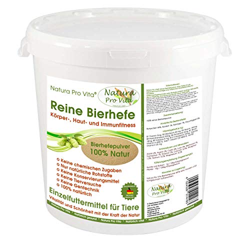 Bierhefe Hund natürliche Biotinkur BARF Zusatz für Verdauung Immunsystem Wohlbefinden schöne Haut und Fellglanz reich an Mineralien Aminosäuren Vitaminen Natura ProVita reines Bierhefepulver 2kg Eimer von Natura Pro Vita