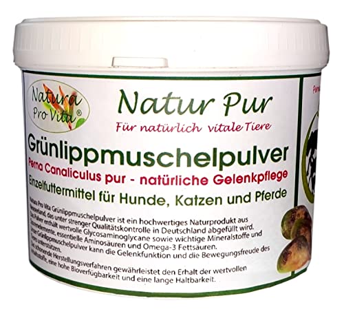 Grünlippmuschelpulver Hund Naturprodukt Top Qualität gut für Knochen Sehnen Gelenke Haut Fell unterstützt Skelettentwickung und Bewegungsfreude Natura Pro Vita reines Grünlippmuschelpulver 100g Dose von Natura Pro Vita