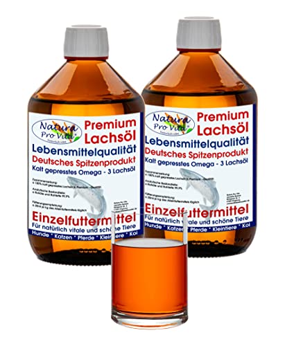 Lachsöl Haustiere Lebensmittelqualität kaltgepresst natürlich rein Omega-3-Öl Hamster Ratten Natura Pro Vita Fischöl Kaninchen Haut Fell Immunkraft 2L Glasflasche (2X 1L) von Natura Pro Vita