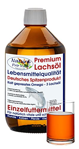 Lachsöl für Pferde Lebensmittelqualität Natura Pro Vita Omega-3-Öl Pferde kaltgepresst Fischöl Pferd gut für Haut und Fell Immunkraft 1L Glasflasche von Natura Pro Vita