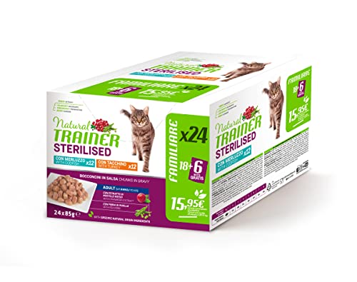 Natural Trainer Multipack Sterilised 24 Beutel à 85 g Nassfutter Leckerli für Katzen Kabeljau Truthahn von Natural Code