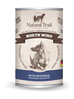 NATURAL TRAIL 400g NORTH WIND, mit Kaninchen, Rentier, Gänse und Rind, Monoprotein, Gottlos, Hundefeuchte Dose von Natural Trail