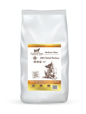 NATURAL TRAIL Dog, TURKEY 12kg mit Putenstab und Cranberry, Mittelrasse, Monoprotein, Gottlos, Premium Trockenfutter für Hunde von Natural Trail