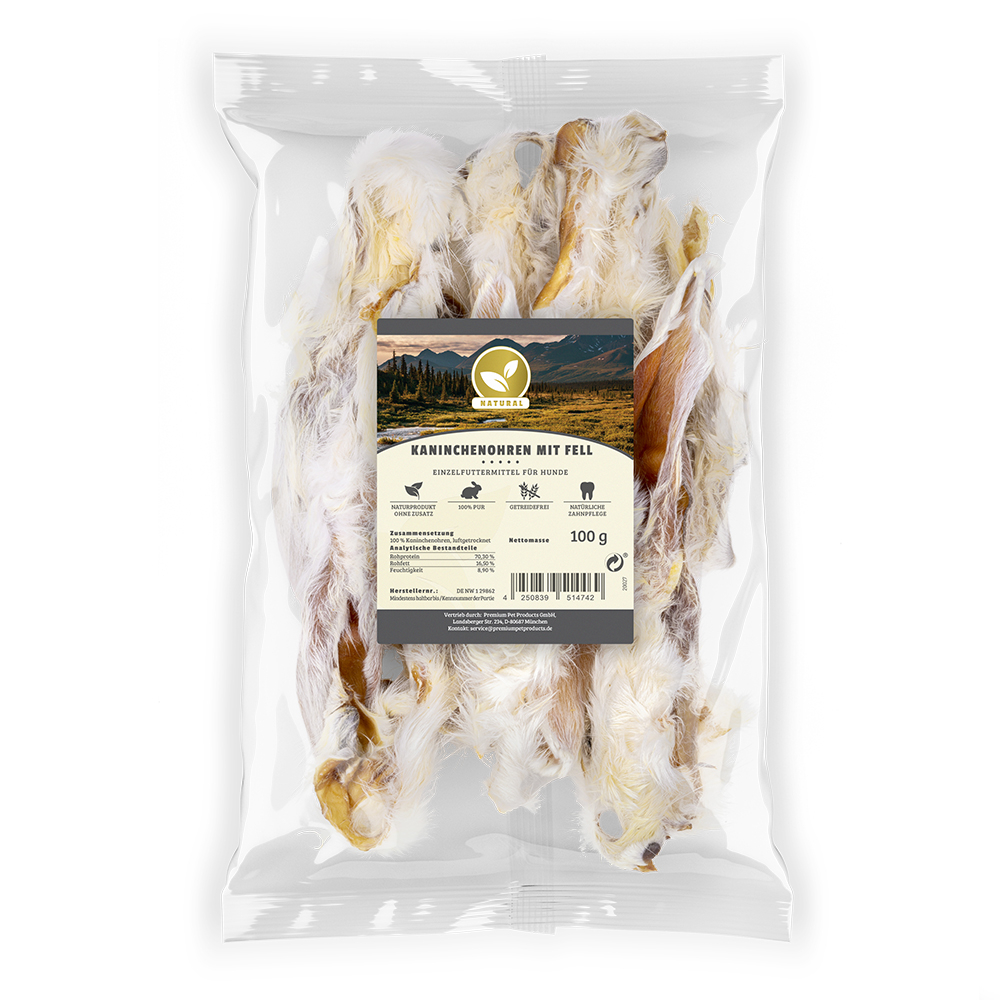 Natural | Kaninchenohren mit Fell | 100 g von Natural