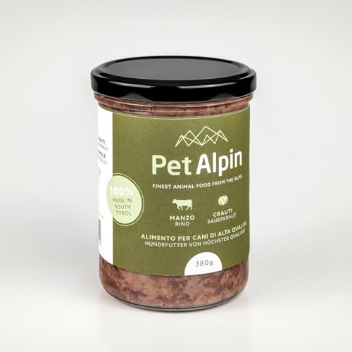 Pet Alpin hochwertiges Hundefutter aus Südtirol (380gr 12 Stück, Rind & Sauerkraut) von Nature Pet