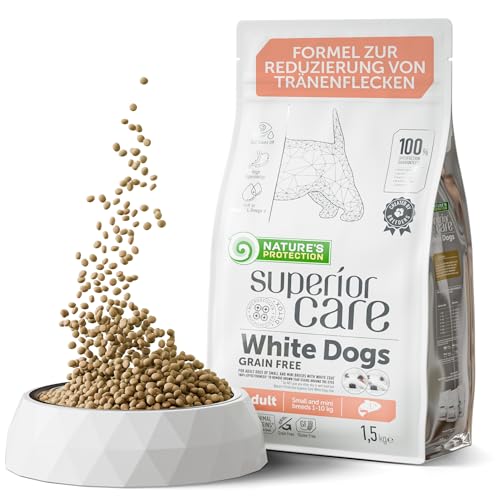 Nature's Protection Superior Care Hundefutter trocken Hundefutter Getreidefrei Hypoallergen für Ausgewachsene, Aller Kleine Und Mini Rassen mit Lachs, Entfernt Braune Tränenflecken 1.5kg von Nature's Protection