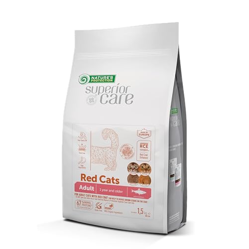 Nature's Protection Superior Care Red Cats getreidefreies Trockenfutter für Katzen mit Hering für ausgewachsene Katzen Aller Rassen, Keine Tränenflecken, Keine Haarballen, 1,5 kg. von Nature's Protection