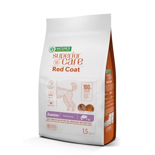 Nature's Protection Superior Care Red Coat Grain Free Trockenfutter für kleine und kleine Hunde, mit Lachs, fleckenabweisend, hypoallergen mit Verstärkung des roten Fells, 1,5 kg. von Nature's Protection