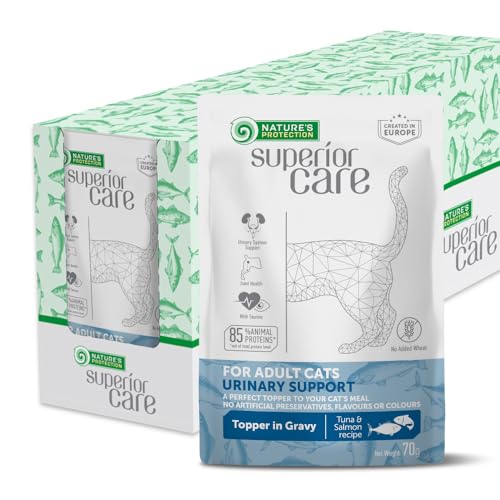 Nature's Protection Superior Care Urinary Health Nassfutter für Erwachsene Katzen, alle Rassen, Thunfisch & Lachs, 70g Beutel, 24er-Pack – Unterstützt EIN gesundes Harnwegssystem von Nature's Protection