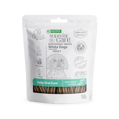 Nature's Protection Superior Care White Dogs Getreidefrei Zahnpflege Leckerlis mit Insekten für Erwachsene Hunde Aller Rassen 150g von Nature's Protection