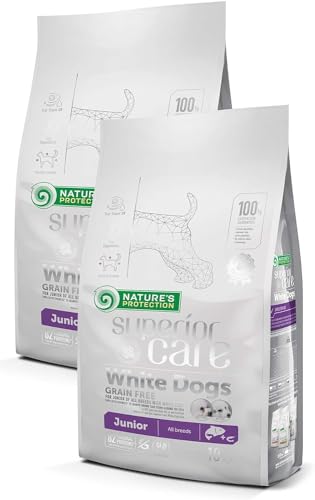 Nature's Protection Superior Care Trockenfutter für Alle Rassengrößen Hunde Fell Der Hellen Farbe (Malteser, Bichon Frisé) I Mit Lachs I Tränenfleckentferner I Getreidefrei, 2 Packungen à 10kg von Nature's Protection