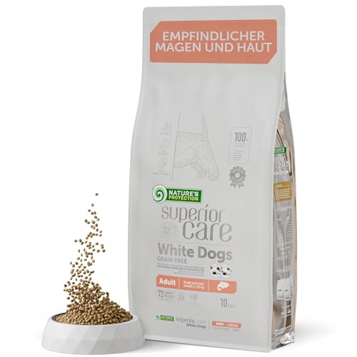 Nature's Protection Superior Care Hundefutter trocken Hundefutter Getreidefrei Hypoallergen für Ausgewachsene, Aller Kleine Und Mini Rassen mit Lachs, Entfernt Braune Tränenflecken 10kg von Nature's Protection