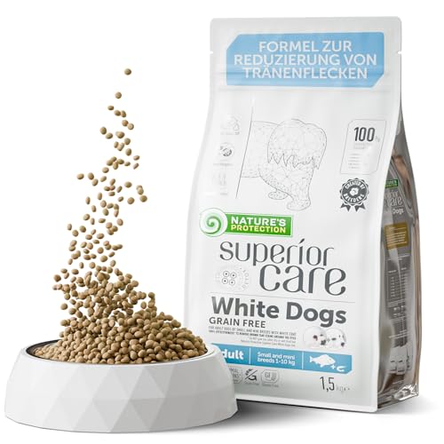 Nature's Protection Superior Care Getreidefreies Hundefutter Hypoallergenes für Ausgewachsene, Aller Kleine Und Mini, Tränenflecken Braune AB, Rassen für Weißfisch 1.5kg von Nature's Protection