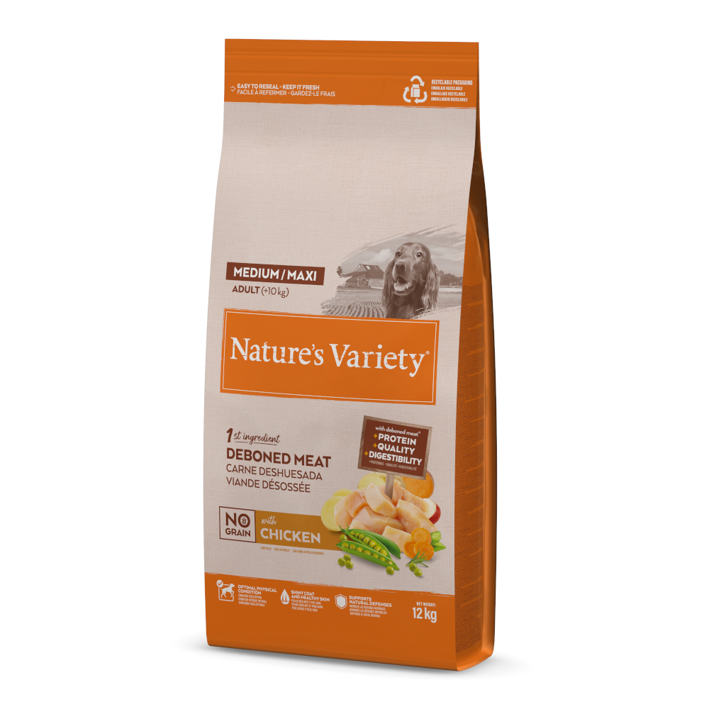 1 kg gratis! 10 / 12 kg Nature's Variety Medium/Maxi - 12 kg No Grain Adult Freilandhuhn von Nature’s Variety