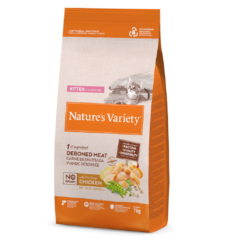 1 kg gratis! 7 kg Nature's Variety - No Grain Kitten Freilandhuhn von Nature’s Variety