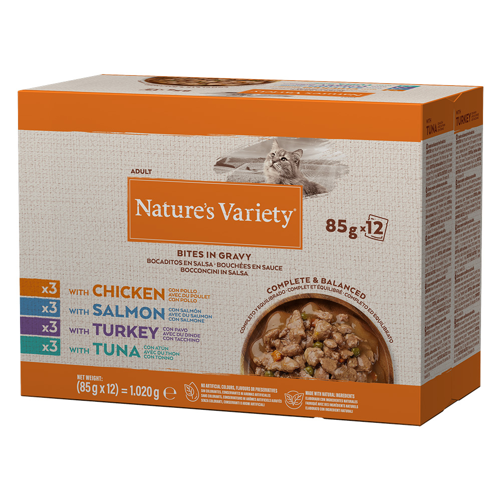 10 + 2 gratis! 12 x 85 g Nature's Variety Bites in Soße - Mix (4 Sorten) von Nature’s Variety