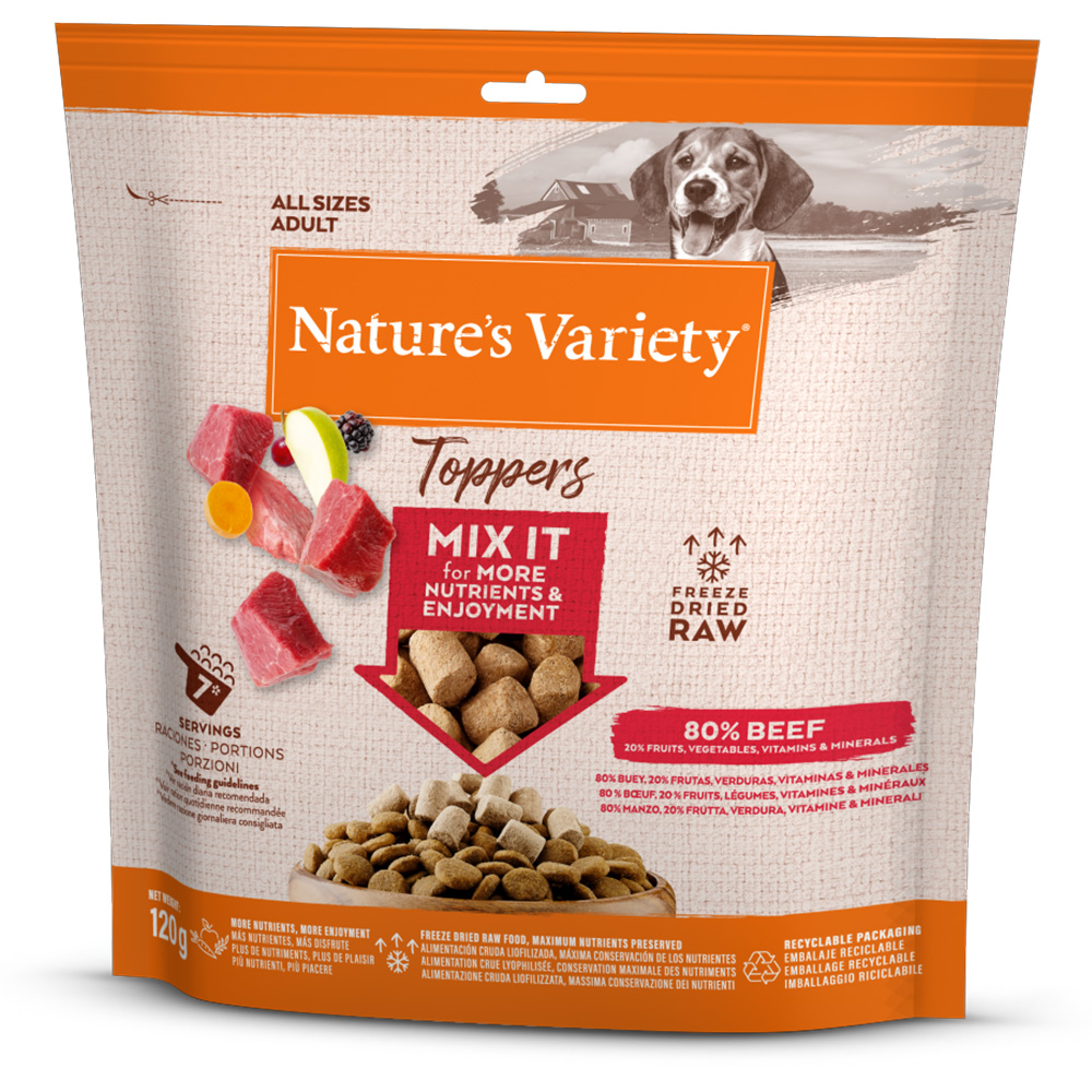 2 + 1 gratis! 3 x Nature's Variety Snacks - 3 x 120 g Gefriergetrocknete Topper: Rind von Nature’s Variety