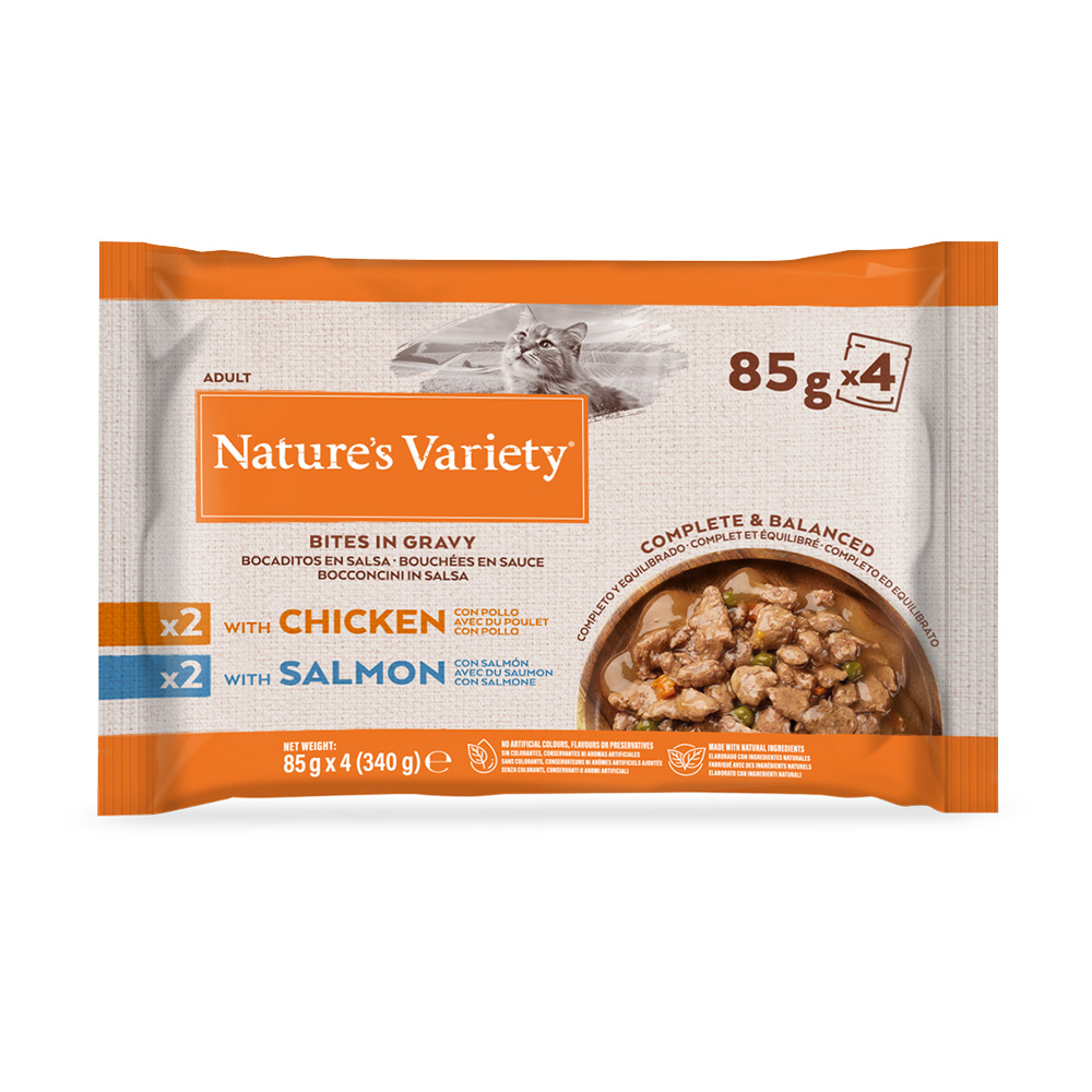 36 + 8 gratis! 44 x 85 g Nature's Variety Bites in Soße - mit Huhn und Lachs von Nature’s Variety