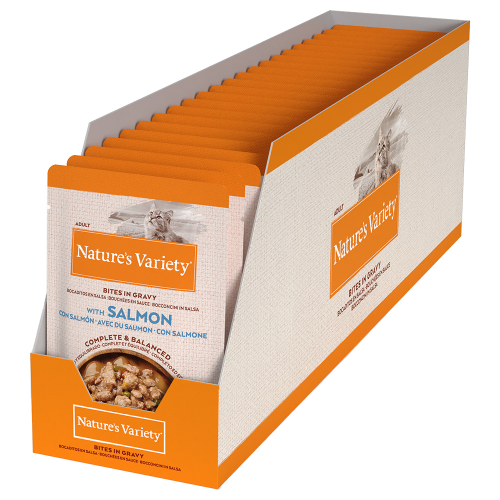 36 + 8 gratis! 44 x 85 g Nature's Variety Bites in Soße - mit Lachs von Nature’s Variety