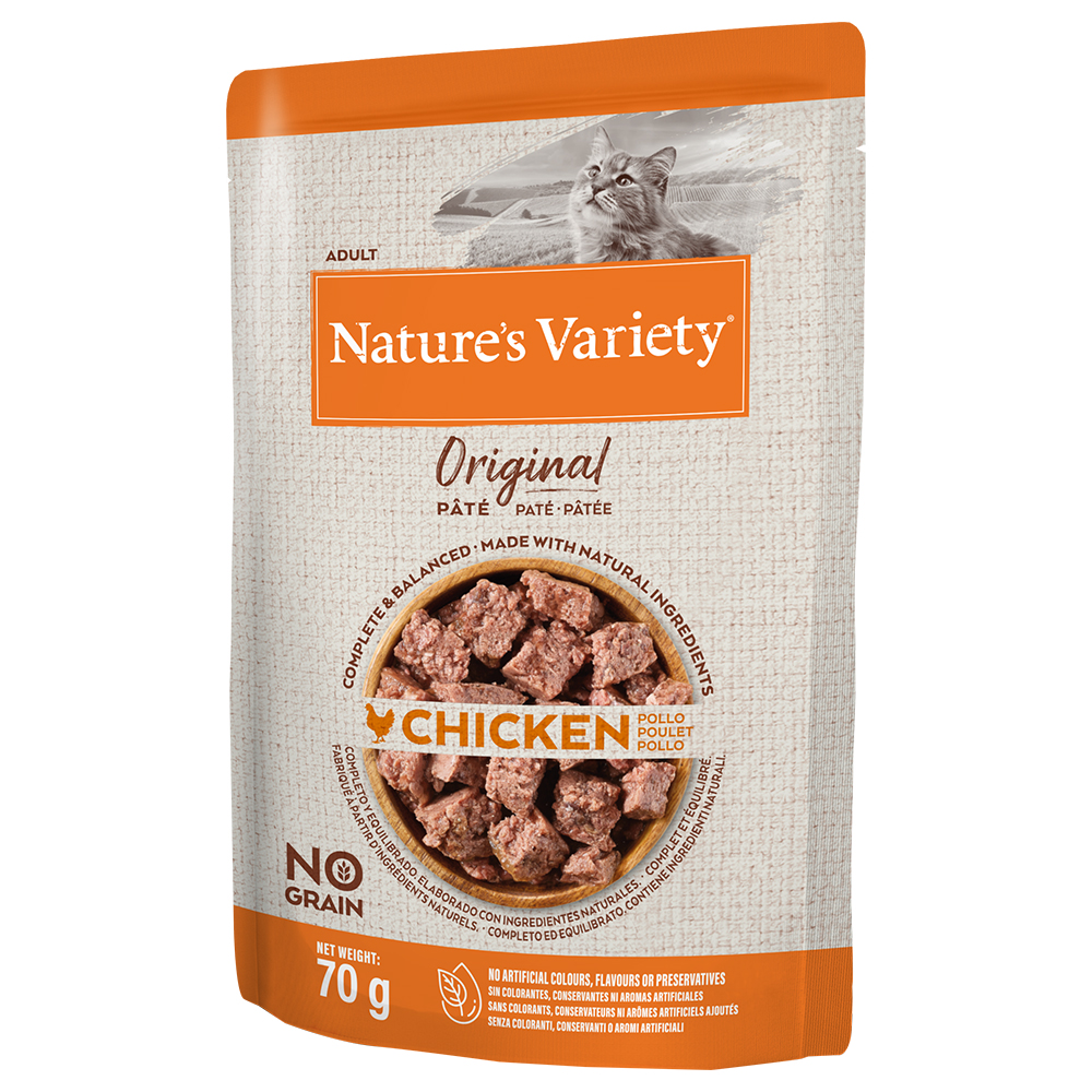 38 + 10 gratis! 48 x 70 g / 85 g Nature's Variety - 48 x 70 g Original Paté No Grain: Huhn von Nature’s Variety