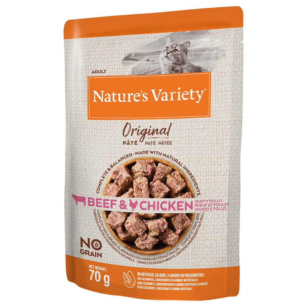 8 + 4 / 16 + 6 / 30 + 14 gratis! Nature's Variety - 12 x 70 g Original Paté No Grain: Rind und Huhn von Nature’s Variety