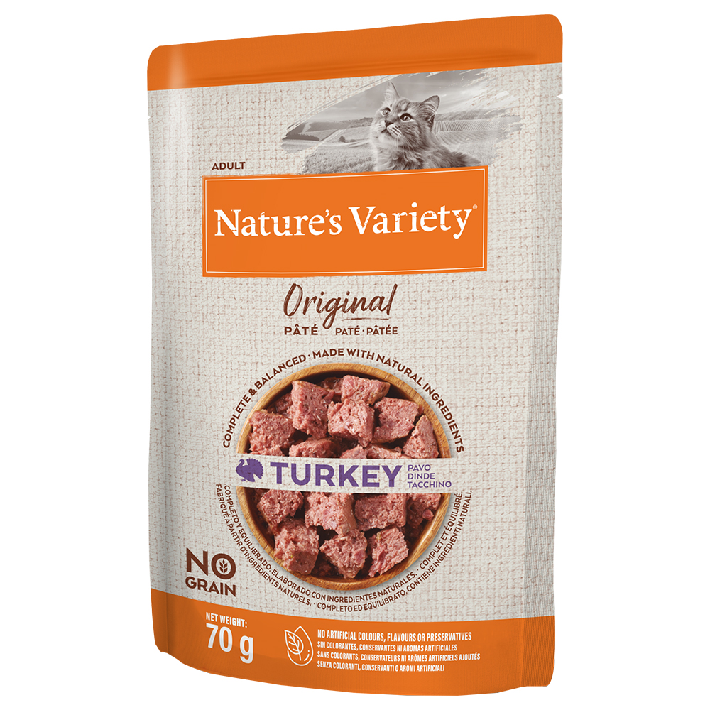 8 + 4 / 16 + 6 / 30 + 14 gratis! Nature's Variety - 12 x 70 g Original Paté No Grain: Truthahn von Nature’s Variety